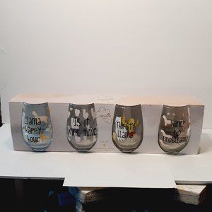 Stemless Wine Glasses by Vanilla Sky Llama Theme Funny 20 oz Set of 4